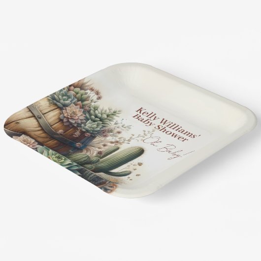 Oh, Baby! rustikale Sukkulturen & Kakti Babydusche Pappteller (Gewinkelt)