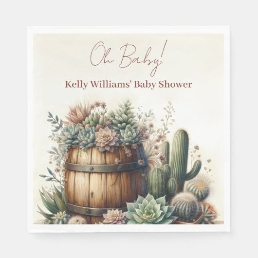 Oh, Baby! rustikale Sukkulturen & Kakti Babydusche Serviette (Vorderseite)