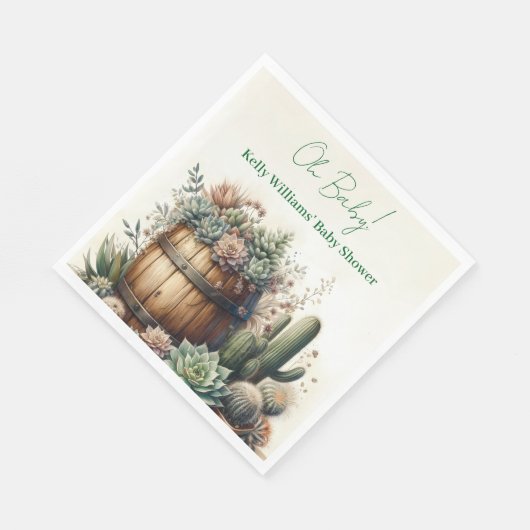 Oh, Baby! rustikale Sukkulturen & Kakti Babydusche Serviette (Ecke)