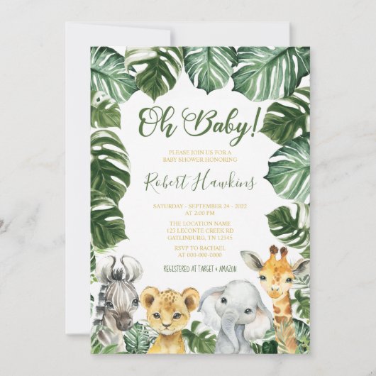 Oh Baby Safari Animal Baby Shower Einladung (Vorderseite)