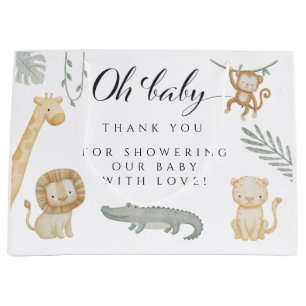 Oh Baby Safari-Tiere Baby Shower Dschungel Grün Große Geschenktüte