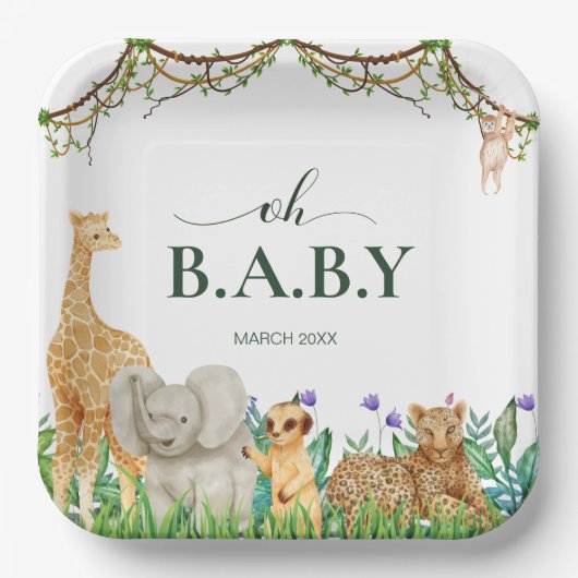 Oh baby Safari wilde Tier Jungle Baby Dusche Pappteller (Vorderseite)