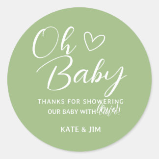 Oh Baby Sage Green Baby Dusche Danke Nachricht Runder Aufkleber