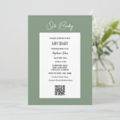Oh Baby Sage Green Baby Dusche QR Code Skript Einladung (Stehend Vorderseite)