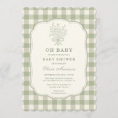 Oh Baby Sage Green Gingham Baby Shower Einladung (Vorderseite)