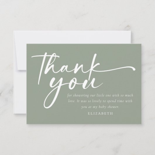 Oh Baby Sage Green Minimalistisch Baby Dusche Dankeskarte (Vorderseite)