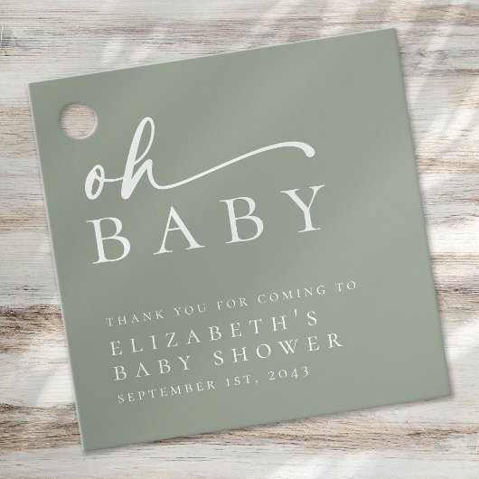 Oh Baby Sage Green Minimalistisch Baby Dusche Geschenkanhänger