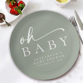 Oh Baby Sage Green Minimalistisch Baby Dusche Pappteller
