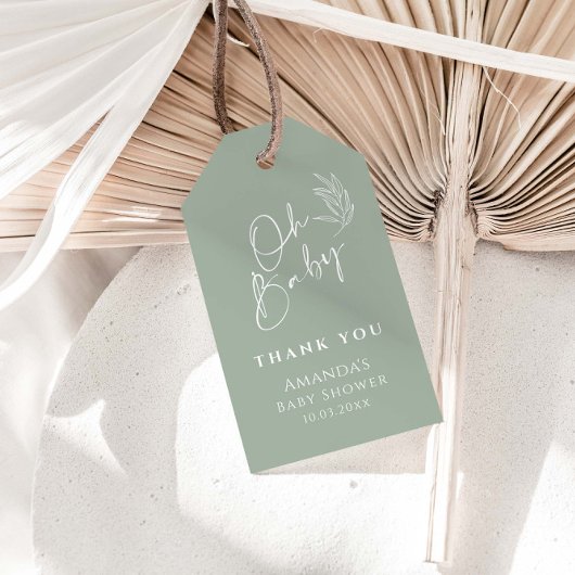 Oh Baby Sage Green Modern Baby Dusche Danke Geschenkanhänger