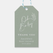 Oh Baby Sage Green Modern Baby Dusche Danke Geschenkanhänger (Vorderseite)