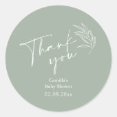 Oh Baby Sage Green Modern Baby Dusche Danke Runder Aufkleber (Vorderseite)
