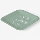 "Oh Baby" Sage Green Moderne Minimalistische Babyd Pappteller (Gewinkelt)