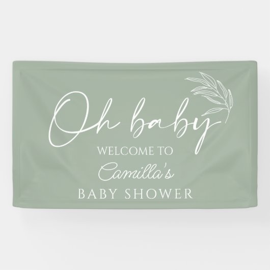 Oh Baby Sage Green Neutral Baby Dusche Willkommen Banner (Horizontal)