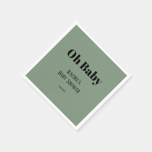 Oh Baby Sage Green Script Bold Modern Baby Dusche Serviette (Ecke)