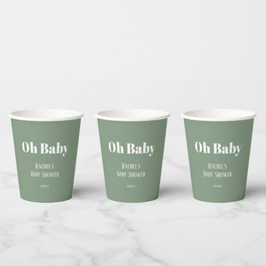 Oh Baby Sage Green Script Girls Boys Baby Shower Pappbecher (Multi)
