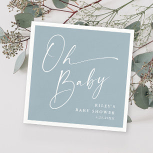 Oh Baby Schrift Modern Dusty Blue Babyparty Serviette
