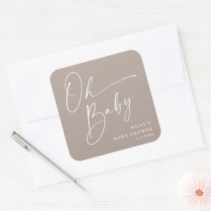 Oh Baby Schrift Moderne Neutrale Babyparty Quadratischer Aufkleber