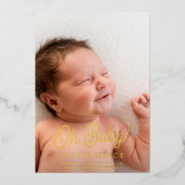 Oh Baby! Schriftzug Goldfolie Foto Geburtsanzeige Folieneinladung (Vorderseite)