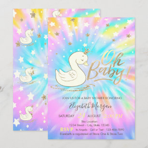 Oh Baby Schwan Krone Sterne Tie Dye Babyparty Einladung