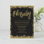 Oh Baby-schwarze GoldGlitzer-Baby-Dusche Einladung (Stehend Vorderseite)