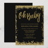 Oh Baby-schwarze GoldGlitzer-Baby-Dusche Einladung (Vorne/Hinten)