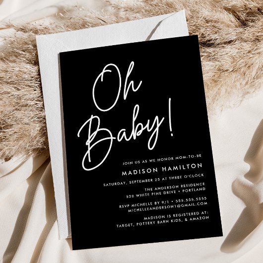 Oh Baby Script Black Minimalistisch Baby Dusche Einladung