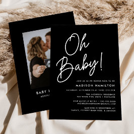 Oh Baby Script Black Minimalistisch Foto Babydusch Einladung