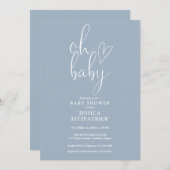 Oh Baby Script Dusty Blue Boy Baby Shower Einladung (Vorne/Hinten)