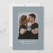 Oh Baby Script Dusty Blue Foto Baby Dusche Einladung (Rückseite)