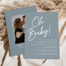 Oh Baby Script Dusty Blue Foto Baby Dusche