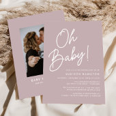 Oh Baby Script Dusty Lila Foto Baby Dusche Einladung
