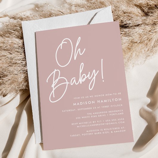 Oh Baby Script Dusty Rose Minimalistisch Baby Dusc Einladung