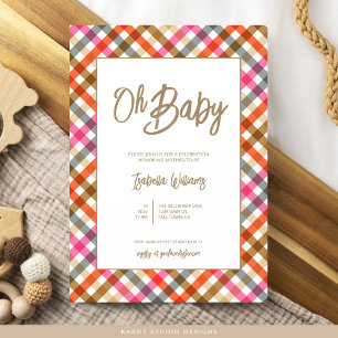 Oh Baby Script Gingham Baby Shower Einladung
