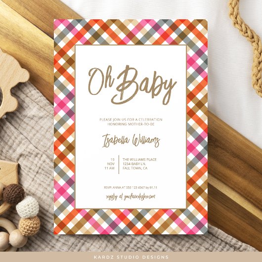 Oh Baby Script Gingham Baby Shower Einladung