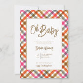 Oh Baby Script Gingham Baby Shower Einladung (Vorderseite)