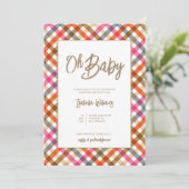 Oh Baby Script Gingham Baby Shower Einladung (Stehend Vorderseite)