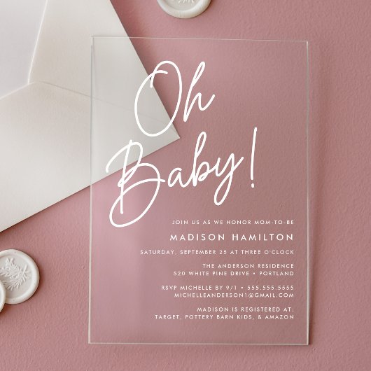 Oh Baby Script Minimalistisch Baby Dusche Acryleinladungen