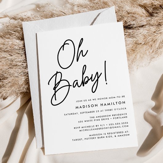 Oh Baby Script Minimalistisch Baby Dusche Einladung