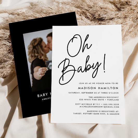 Oh Baby Script Minimalistisch Foto Babydusche Einladung