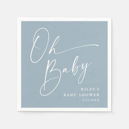 Oh Baby Script Modern Dusty Blue Baby Dusche Serviette (Vorderseite)