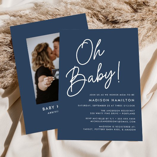 Oh Baby Script Navy Foto Babydusche Einladung