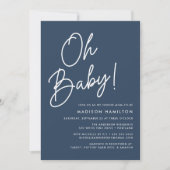 Oh Baby Script Navy Foto Babydusche Einladung (Vorderseite)
