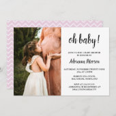 Oh Baby Script Pink Baby Dusche Foto Zickzack Einladung (Vorne/Hinten)