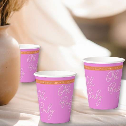 Oh Baby Script Pink und Orange Personalisiert Pappbecher