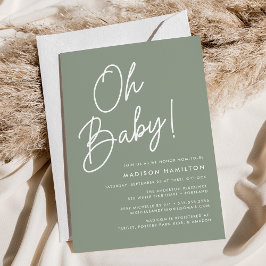 Oh Baby Script Sage Green Minimalistisch Baby Dusc Einladung