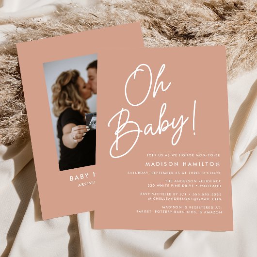 Oh Baby Script Terracotta Foto Babydusche Einladung