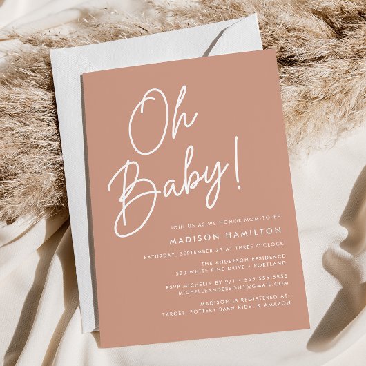 Oh Baby Script Terracotta Minimalistisch Babydusch Einladung