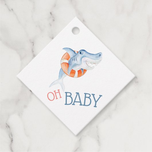 Oh Baby Shark Wasserfarbe Babydusche Geschenkanhänger (Vorderseite)