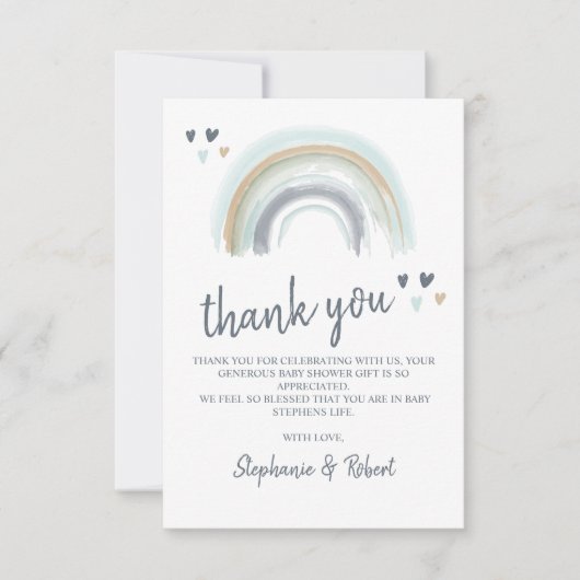 Oh Baby Shower Blue Boho Rainbow Vielen Dank Dankeskarte (Vorderseite)