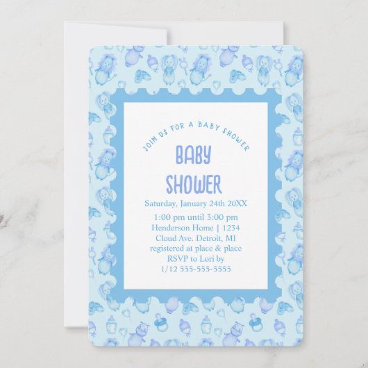 Oh Baby Shower Blue Einladung (Vorderseite)